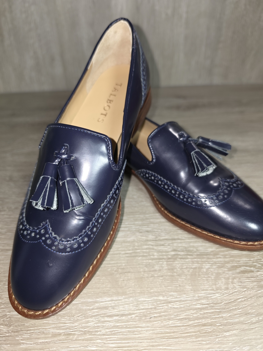 Talbots Leighton Navy Leather Tasseled Brogue Loafers Womens 5.5 M